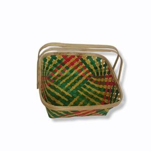 Madurai Bamboo Craft Square Basket With Handle With Color  8X8 Inch