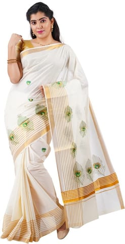 Woven Kasavu Pure Cotton Saree (White)