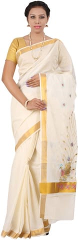 Solid Balarampuram Handloom Cotton Blend Saree (Gold)