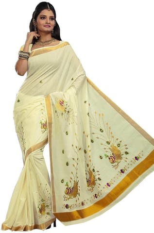 Embroidered Jamdani Cotton Blend Saree (White)