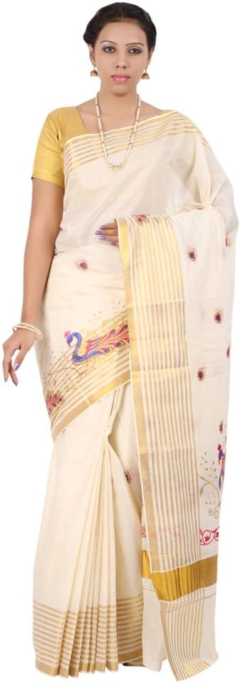 Solid Balarampuram Handloom Cotton Blend Saree (Gold)