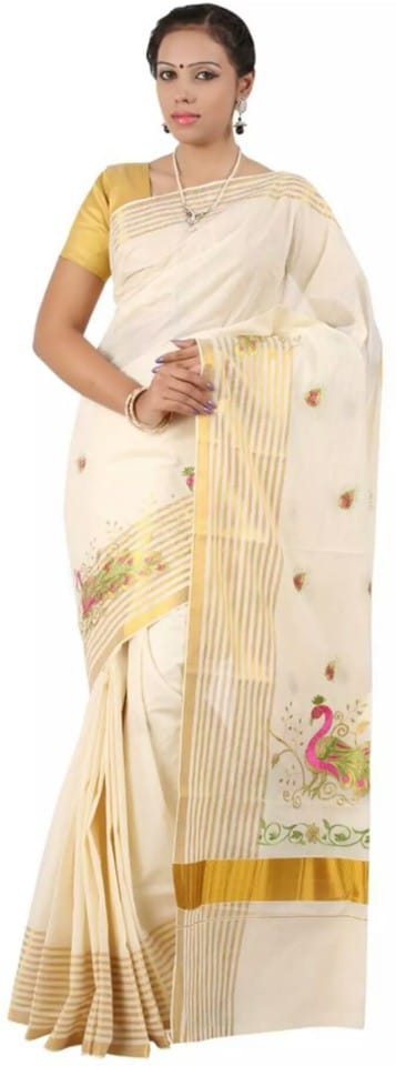 Solid Balarampuram Handloom Cotton Blend Saree (Gold)