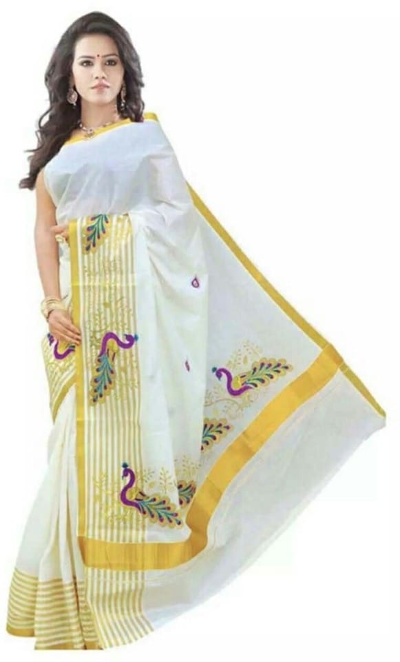 Solid Balarampuram Handloom Cotton Blend Saree (Pack of 2, Gold)