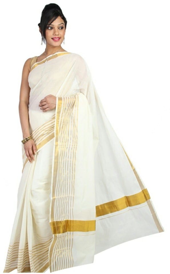 Striped Fashion Cotton Blend Saree (White)