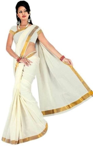 Solid Fashion Cotton Blend Saree (White)