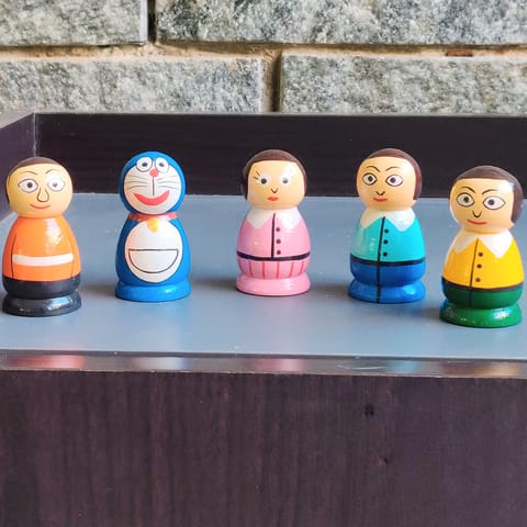 Breeze Handicrafts Wooden Peg Dolls for Toddlers Miniature Handmade Toys Children Room Decor showpiece Gift on Birthday Golu Dolls [5 Pieces Set]