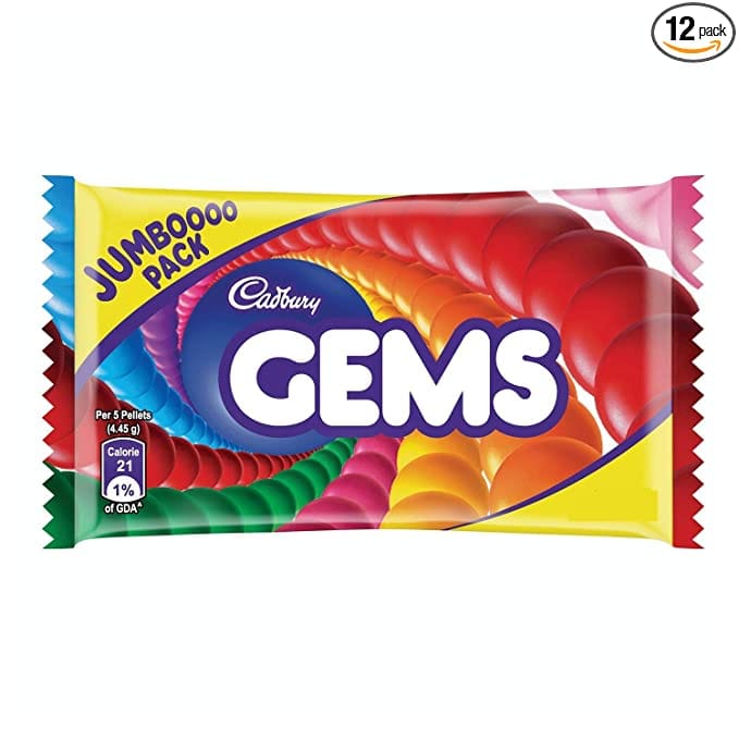 Cadbury Gems Chocolate Jumbo Pack, 44.5 Gm (Pack Of 12)