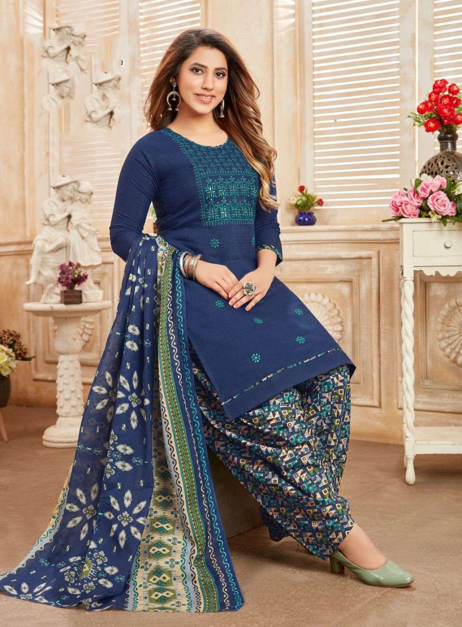 Simar Semi Cotton Printed Patiyala Ready Made Stitched Salwar Suits