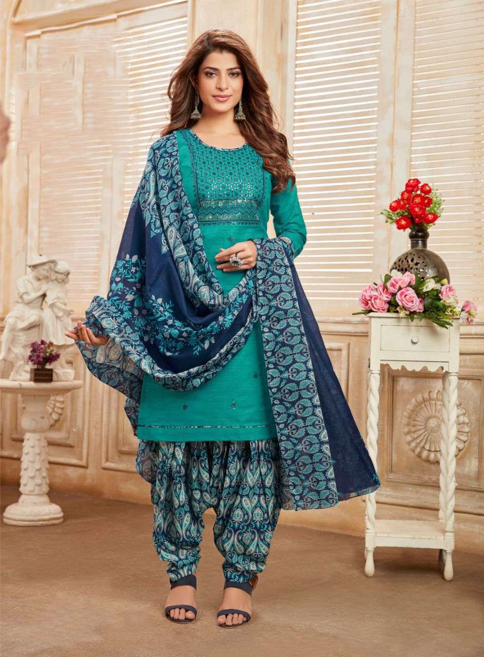 Simar Semi Cotton Printed Patiyala Ready Made Stitched Salwar Suits