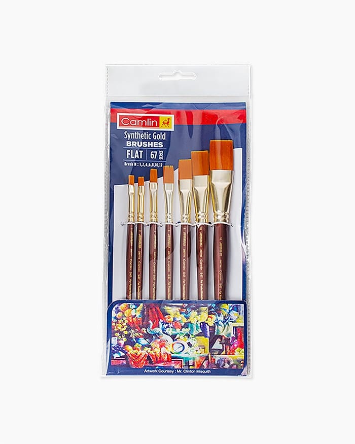 Camlin 
Synthetic 
Gold 
Brushes 
Assorted 
pack 
of 
7 
brushes, 
Flat 
- 
Series 
67