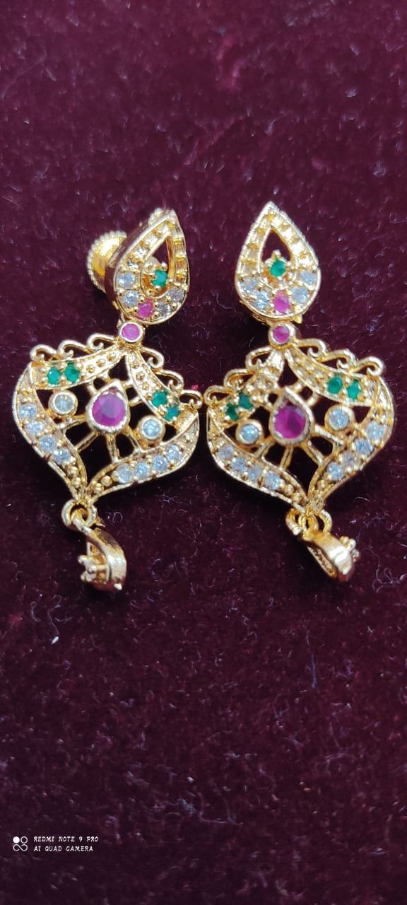 Copper Gold Plated Ruby Earrings For Women & Girls Multicolored