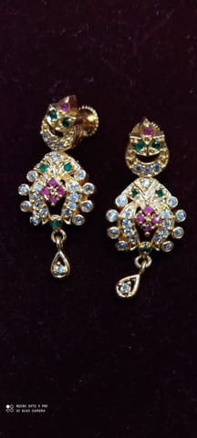 Copper Gold Plated Ruby Earrings For Women & Girls Multicolored