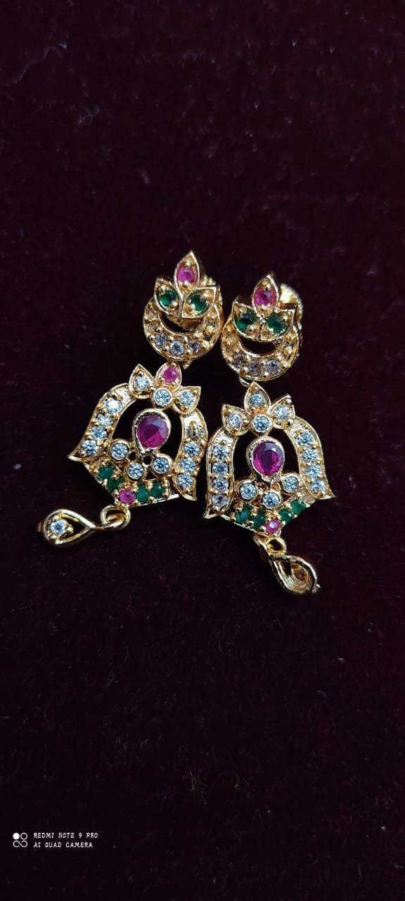 Copper Gold Plated Ruby Earrings For Women & Girls