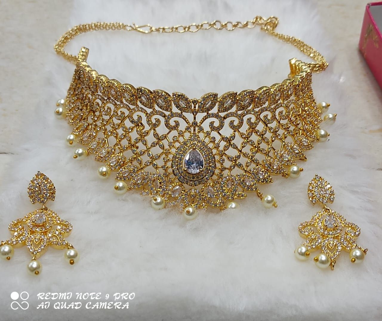 Necklace Earrings Wedding Bridal Jewellery Set Indian Antique Temple Gold Jewellery With Floral Design