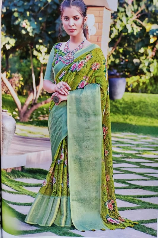 Linen Hand Paint With Silver Border Saree