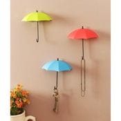 0486_3Pcsset Cute Umbrella Wall Mount Key Holder Wall Hook Hanger