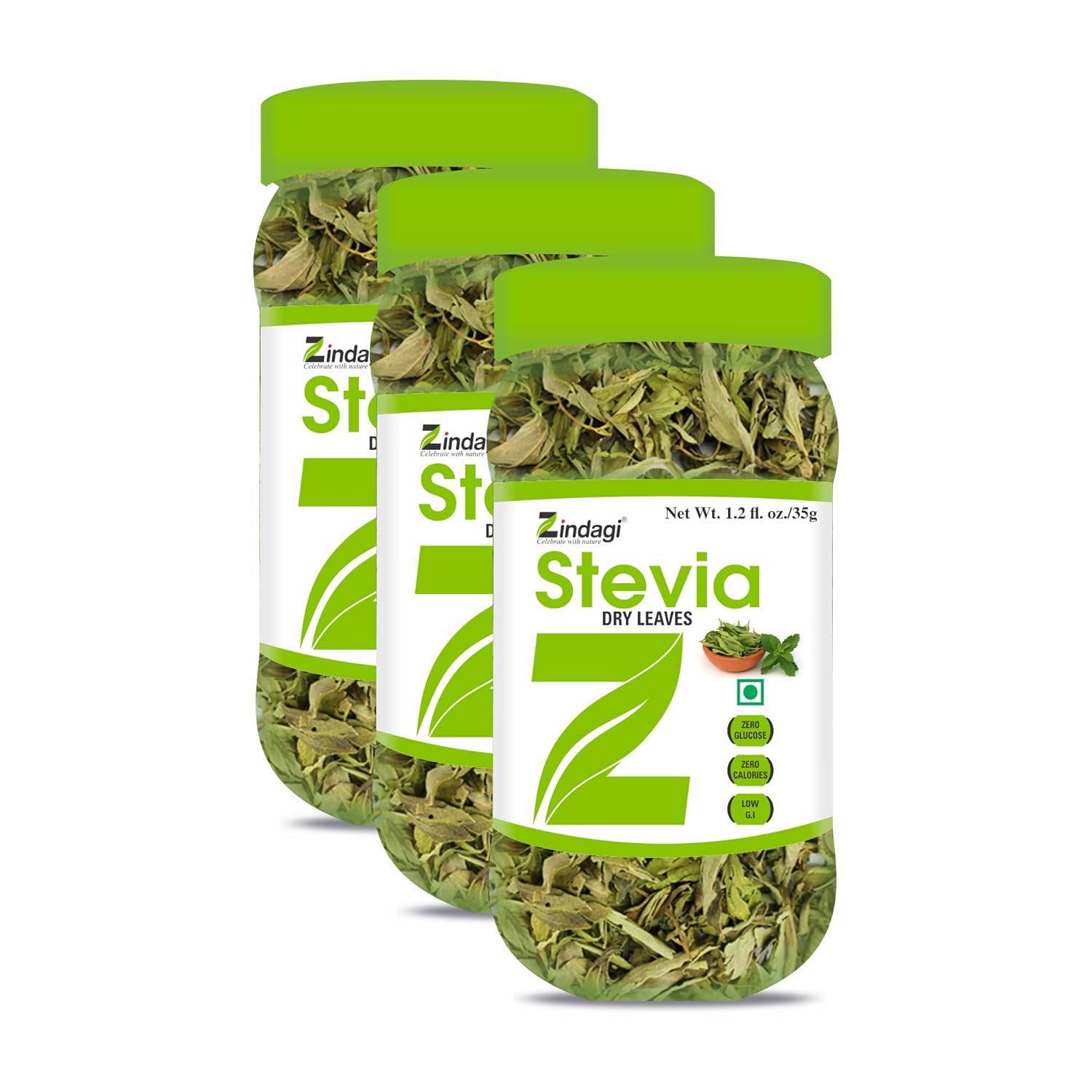 Zindagi Stevia Dry Leaves | Pure Stevia Sugar-Free Leaves | Natural Sweetener | 35gm|Pack of 3