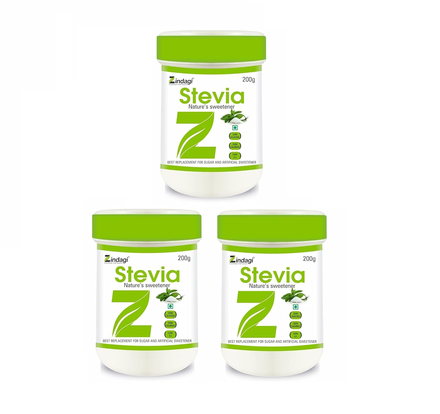 Zindagi Stevia Powder 200gm | Stevia Natural Sugar Powder | Sugar-Free Sugar Substitute | Pack of 3