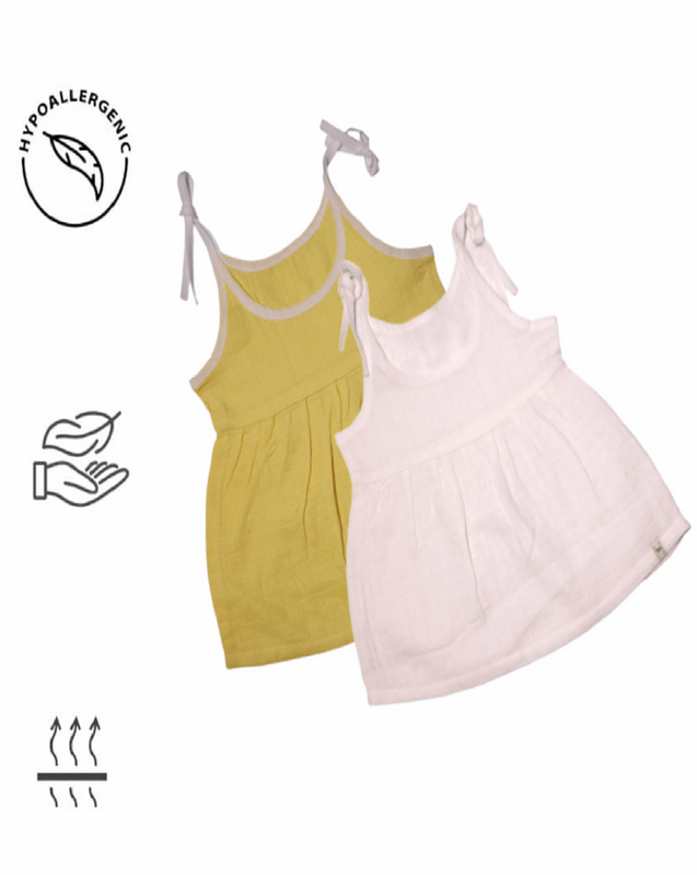 New Born Baby Frock Yellow & White Color Organic-Herbal Dyed