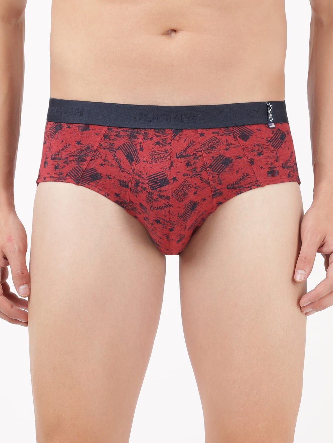 Jockey Men's Super Combed Cotton Printed Brief Brick Red