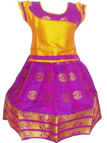 Girls Lehenga Choli / Pattu Pavadai Embose Neck