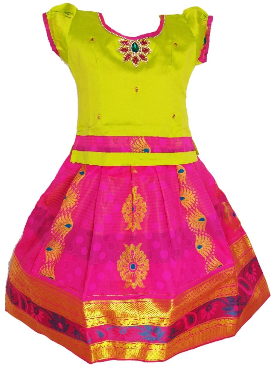 Girls Lehenga Choli / Pattu Pavadai DF Lotus Aari New