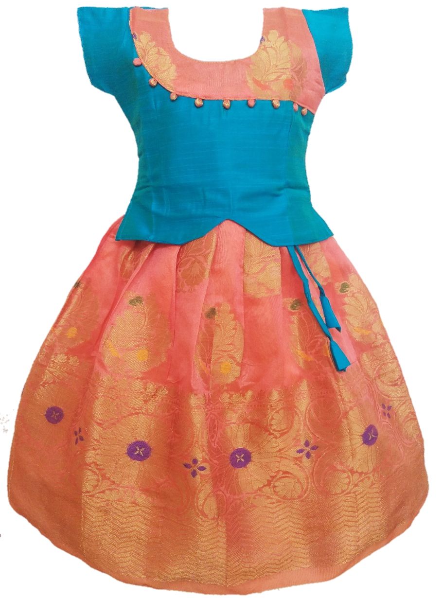 Girls Lehenga Choli / Pattu Pavadai Chanderi Neck BB