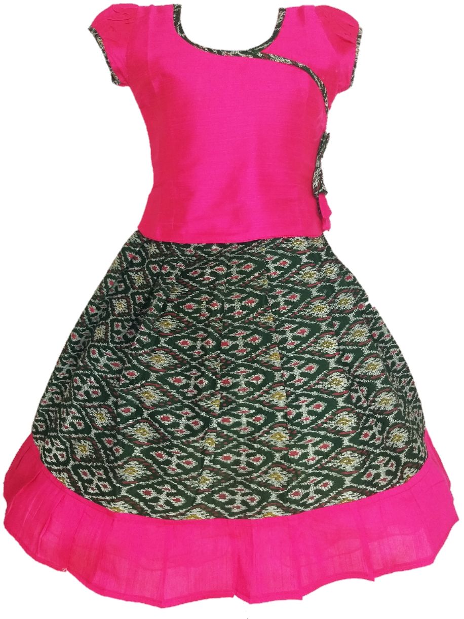 Girls Lehenga Choli / Pattu Pavadai Ikat Flounce2