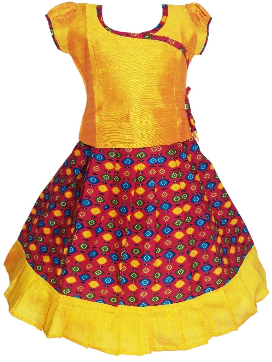 Girls Lehenga Choli / Pattu Pavadai Ikat Flounce2