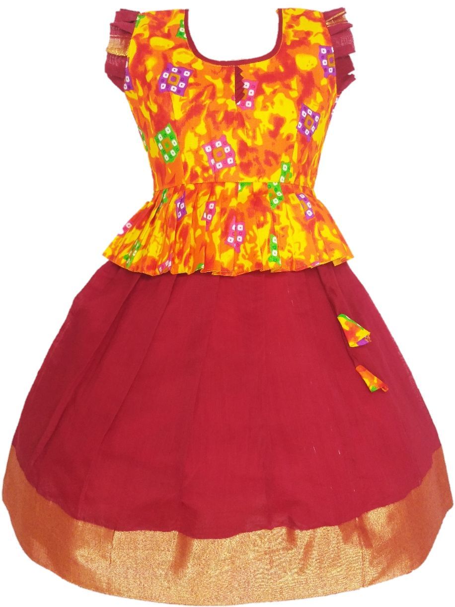 Girls Lehenga Choli / Pattu Pavadai Ikat Mercerised