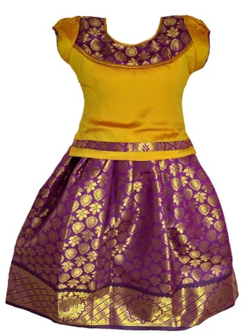 Girls Lehenga Choli / Pattu Pavadai Jacquard Neck