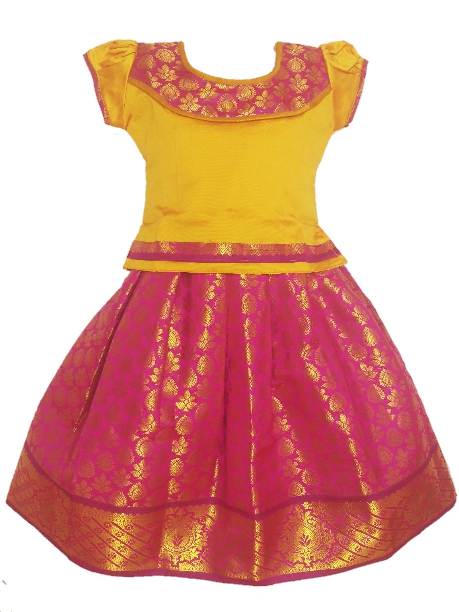 Girls Lehenga Choli / Pattu Pavadai Jacquard Neck