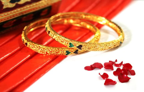 S L GOLD 1 Gram Gold Micro Plated Enamel Bangles D9 for Women