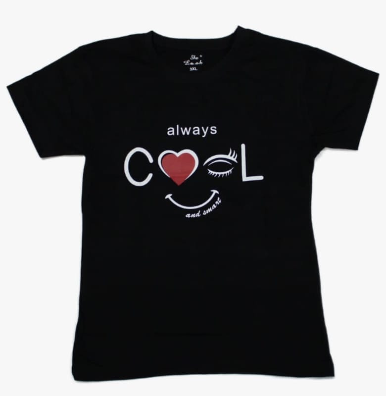 Always Cool Printed Black Tshirt For Women