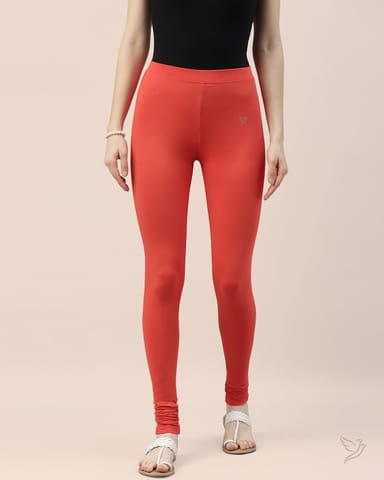 Women Cotton Churidar Legging - Coral Flame