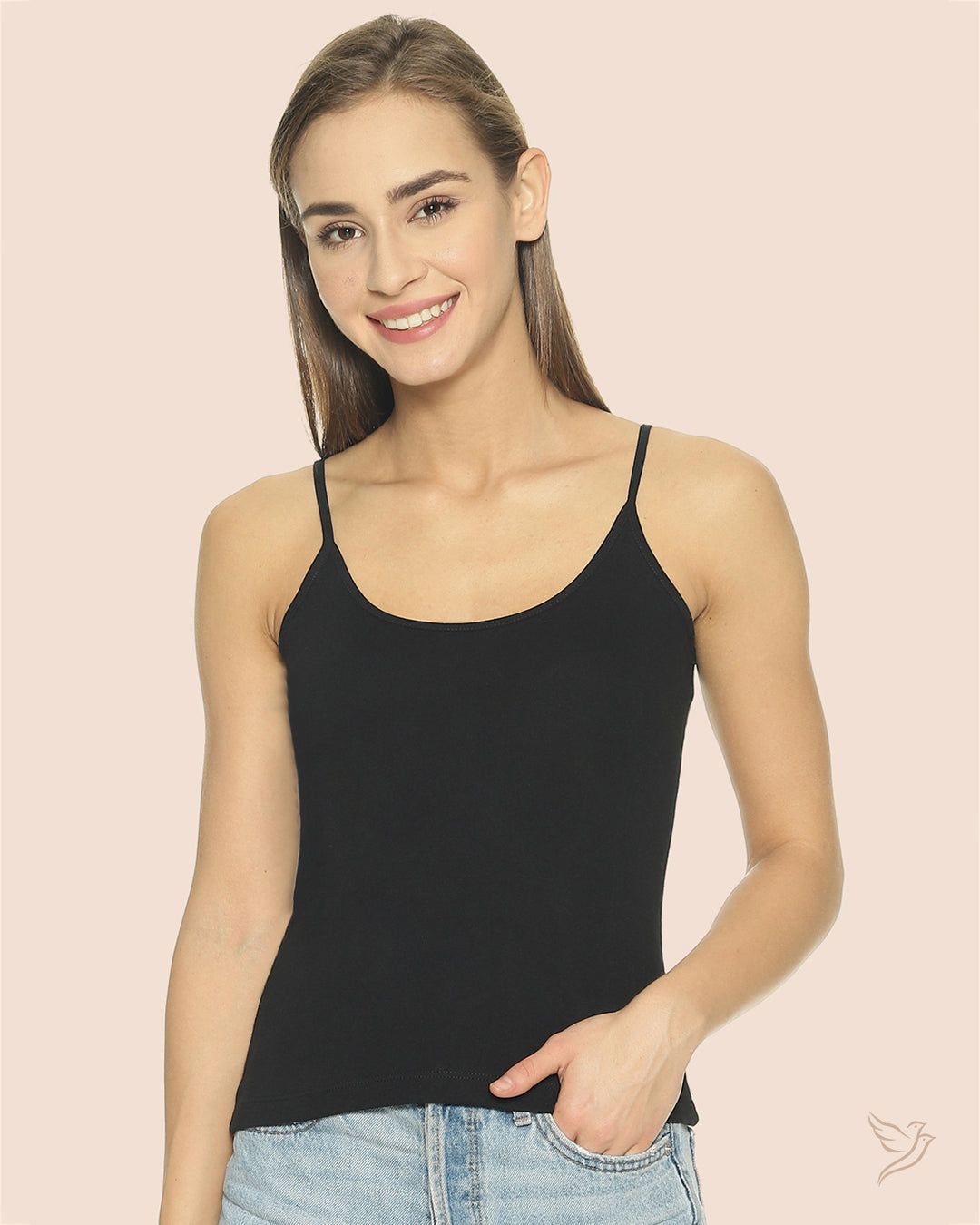 Women Spaghetti Cami With Adjuster - Carbon-Black