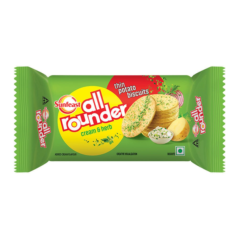 Sunfeast All Rounder Biscuits : Thin Potato Biscuits - Cream & Herb, 75Gm