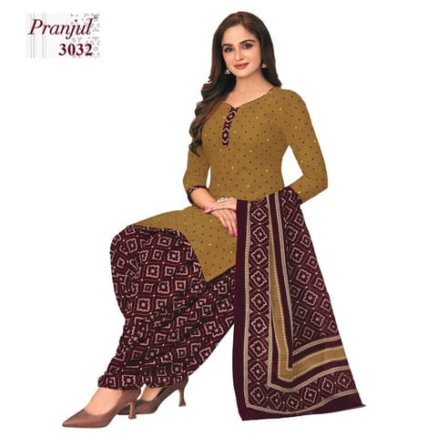 Wine Casual Wear horizontal Stripes Printed Stitched Cotton Patiyala Suit  With Dupatta