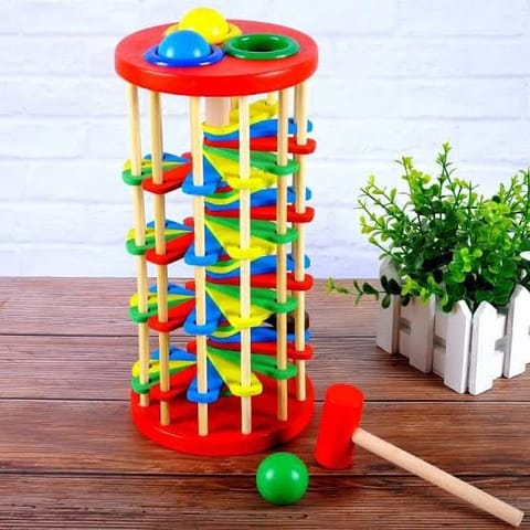 WOODEN COLORFUL KNOCK BALL LADDER KIDS TOY