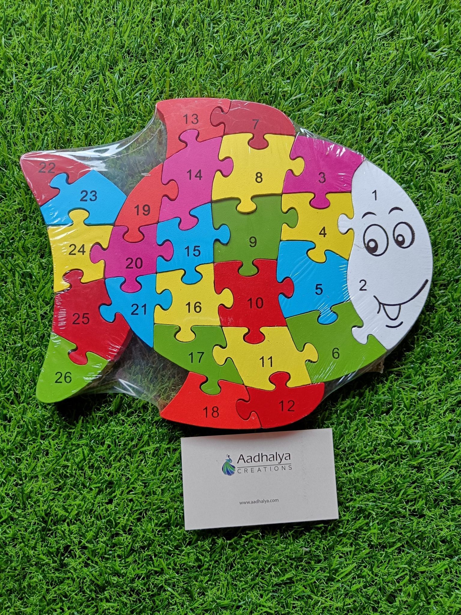 Wooden Jigsaw Puzzle Fish (One Side Alphabets One Side Numbers)