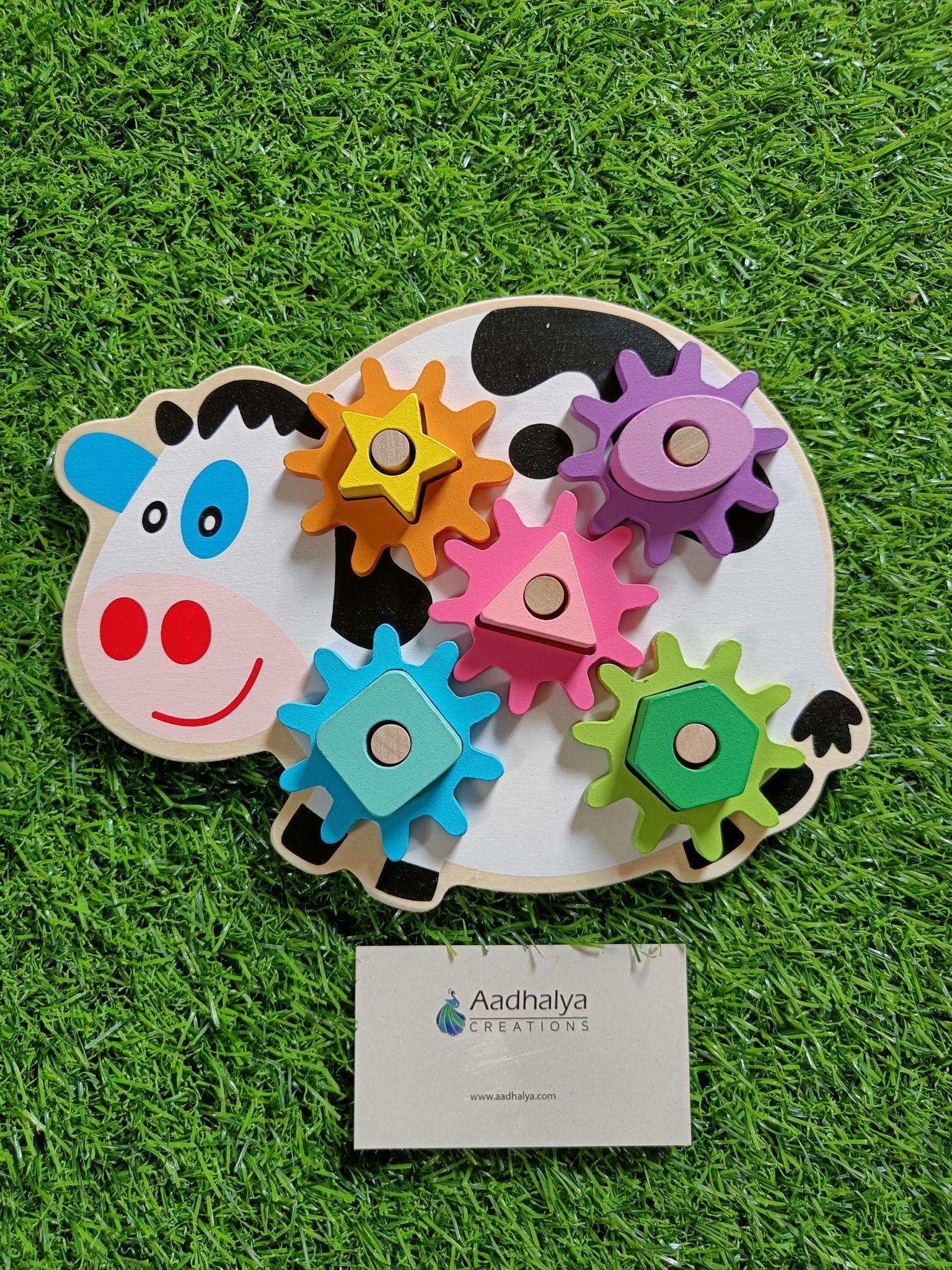 Wooden Cow Shape Gear Puzzle