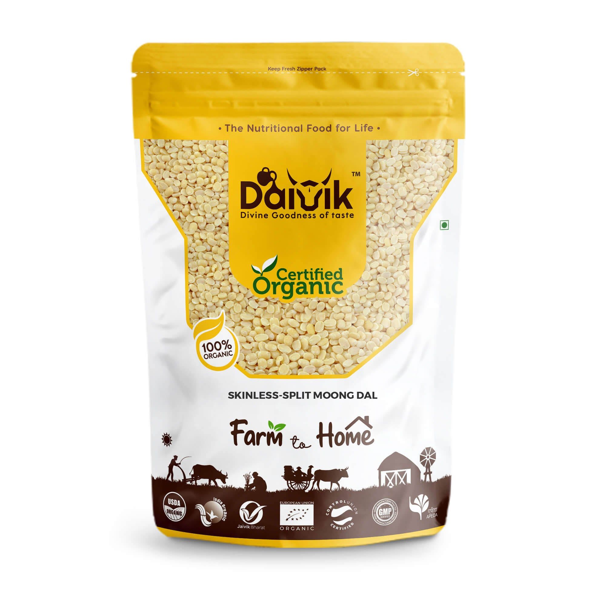 DAIVIK Organic Skinless-Split Moong Dal/Split Green Gram/Paasi Paruppu