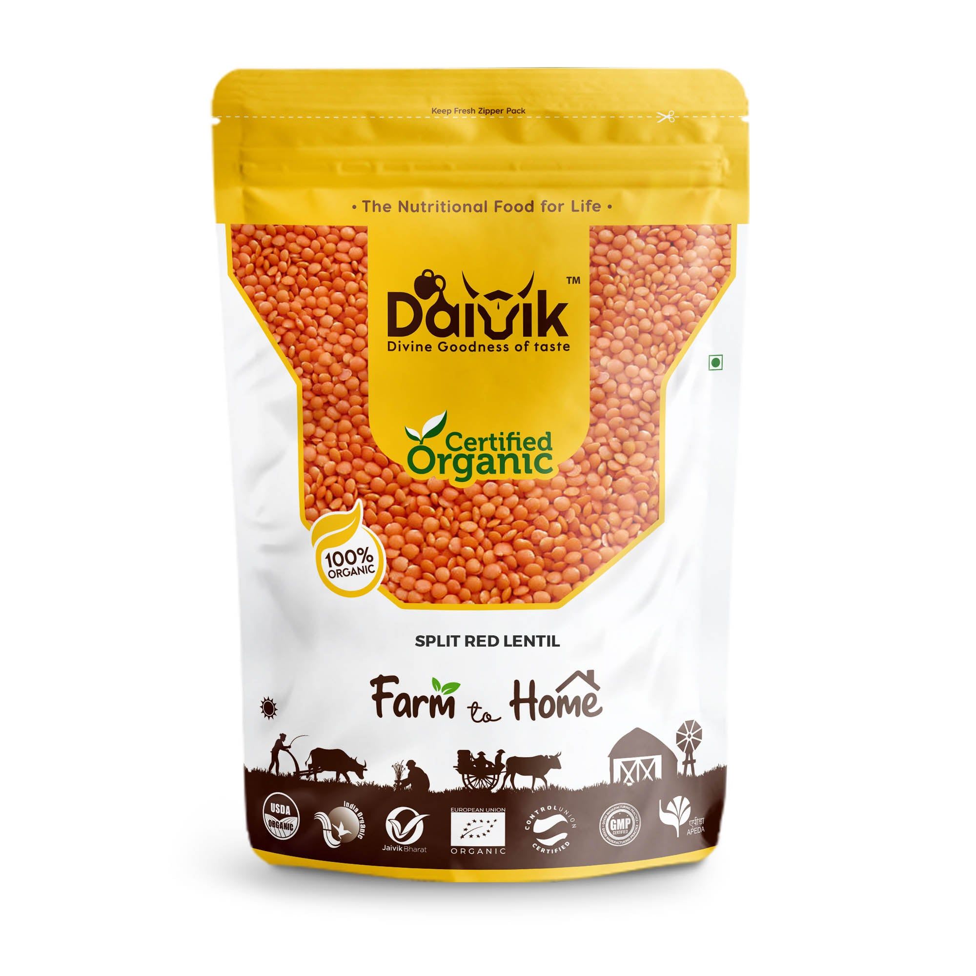 DAIVIK Organic Skinless Split Masoor Dal/Split Red Lentil/Udaitha Sivappu Payir