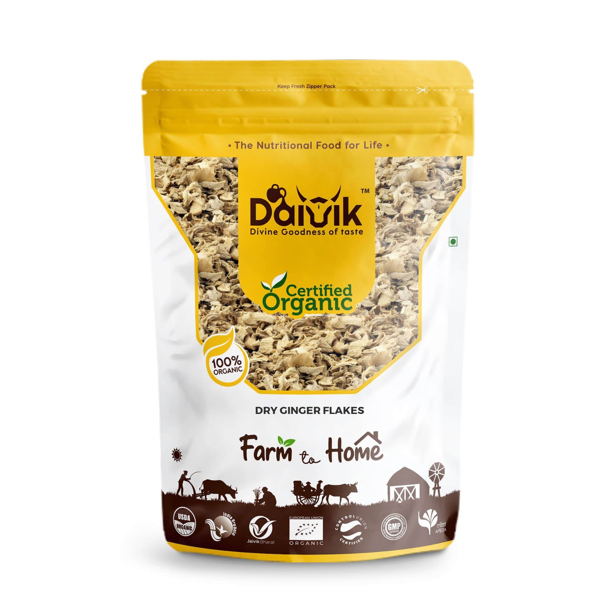 DAIVIK Organic Dry Ginger Flakes/Sukku