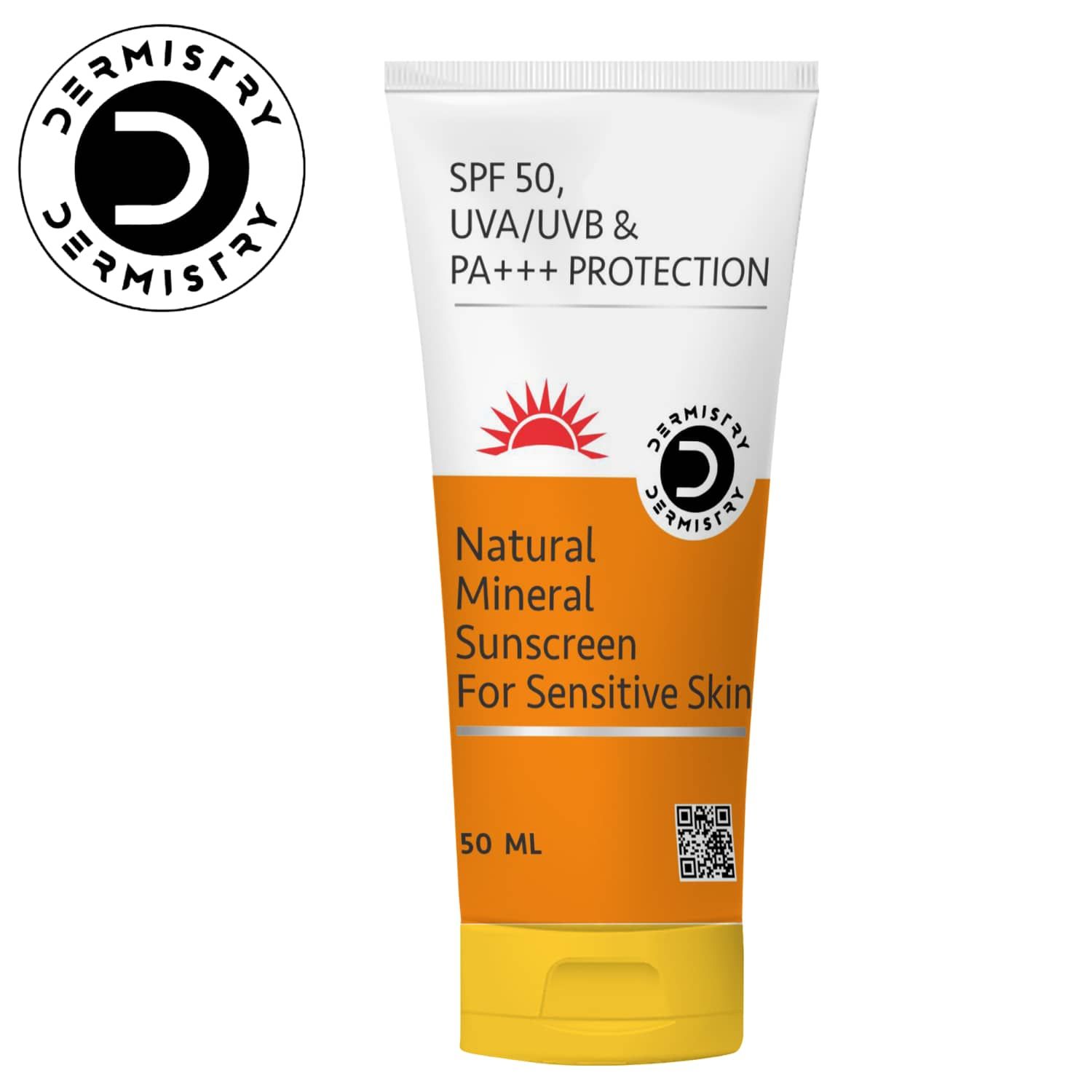 Dermistry Natural Mineral Sunscreen for Sensitive Skin & Children SPF 50 UVA UVB PA+++ Protection-50ml