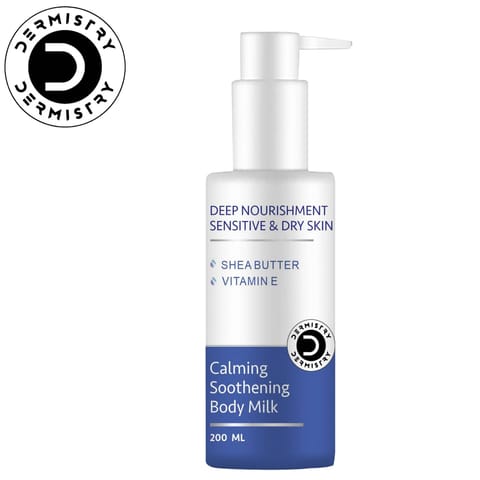 Dermistry Sensitive & Dry Skin Care Calming Soothing Body Milk Lotion Shea Butter & Vitamin E-200ml