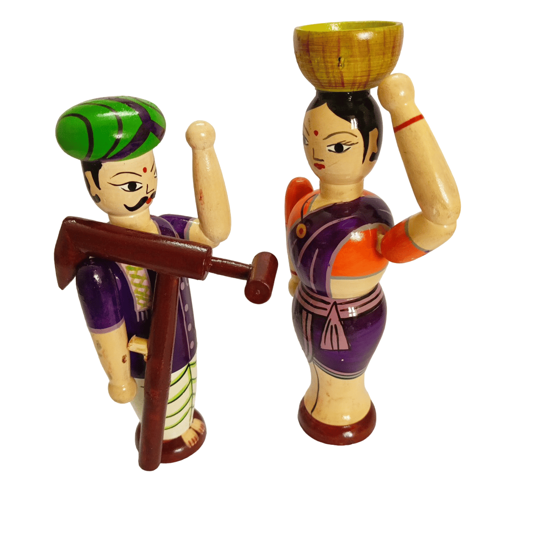 Wooden Farmer Couple