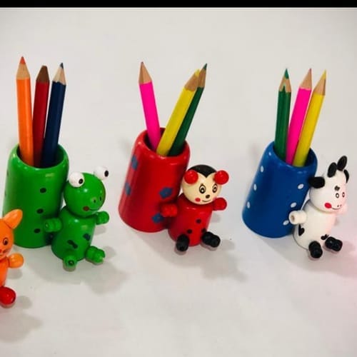 Wooden Pencil Stand For Kids Gifting With 3 Colour Pencils Moq - 10 Pcs(Wooden Pencil Stand For Kids Gifting With 3 Colour Pencils Moq- 10 Pcs