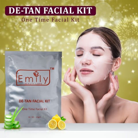 Emily Beauty Care De-Tan One-Time Facial Kit Tan Removal &Skin Brightening Gentle Formulation Suitable For All Skin Types - 42gm
