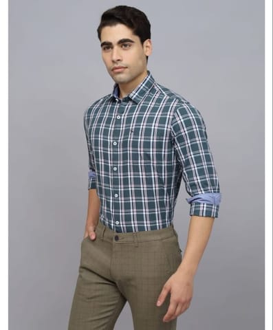 Men's Green Melange Checks Full Sleeves Shirt